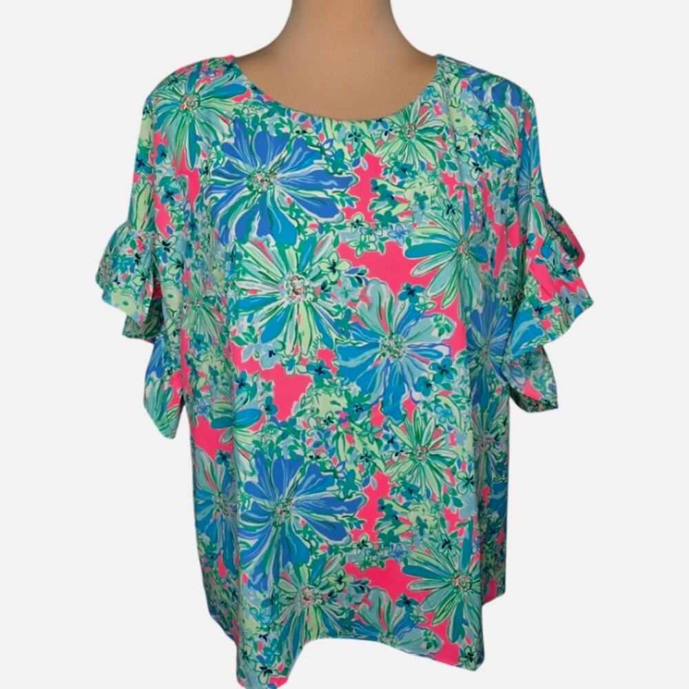 Lilly Pulitzer Darlah Flutter Sleeve Top Soleil Pink Good Hare Day Size M NWT